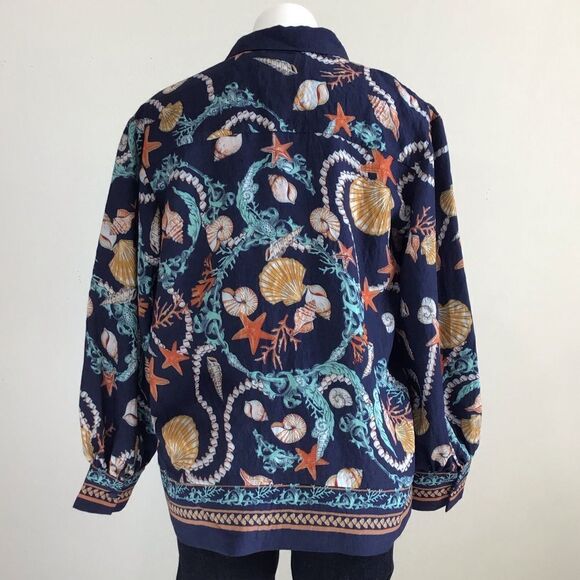 Anthropologie Maeve Blue Blouse Long Sleeve Button Down Sea Shell Size Small - Picture 3 of 10